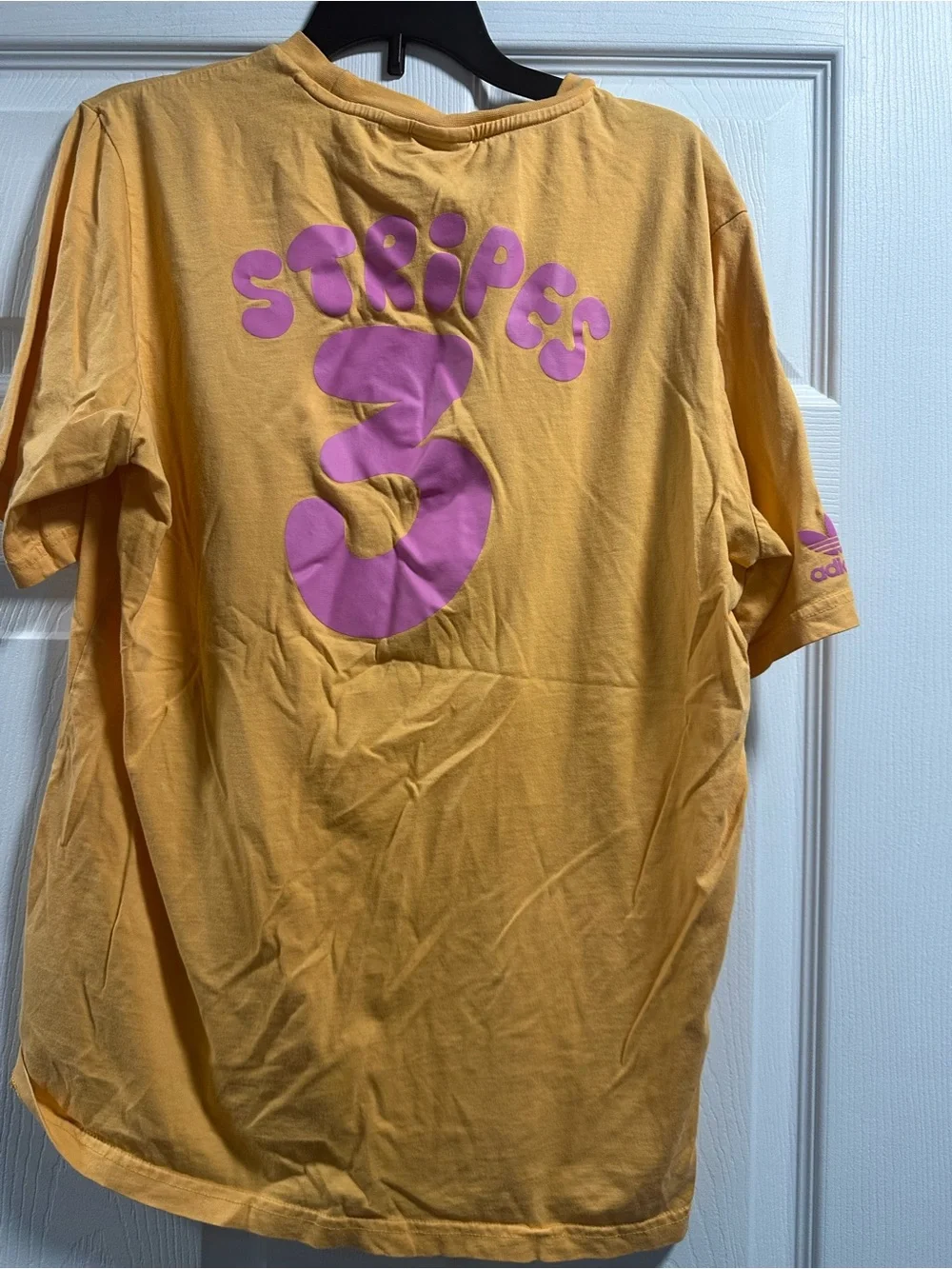 adidas Originals Yellow Tee with Pink Mascot and Green Cap